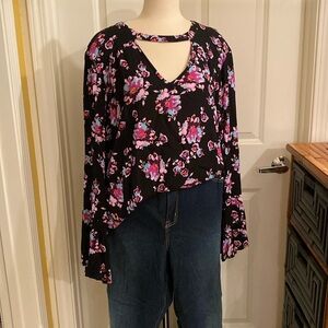 Lane Bryant Black Long Sleeve Blouse Tunic With